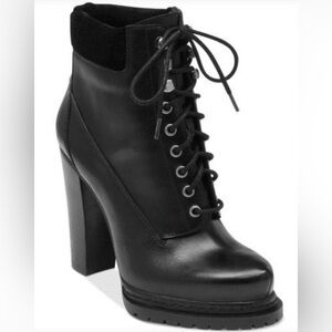 BCBGeneration Maude Black Leather Lace-Up Ankle Combat Boots